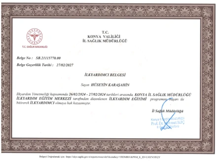 İlk Yardım Eğitimleri sonrasında  gerçekleştirilen sınavlarda  başarılı olan personelimize  İlkyardımcı sertifikaları ve  kimlik kartları takdim edildi